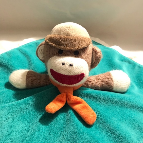 Baby Starters Sock Monkey Rattle Lovey Baby Blankie Security Blanket - Picture 2 of 5